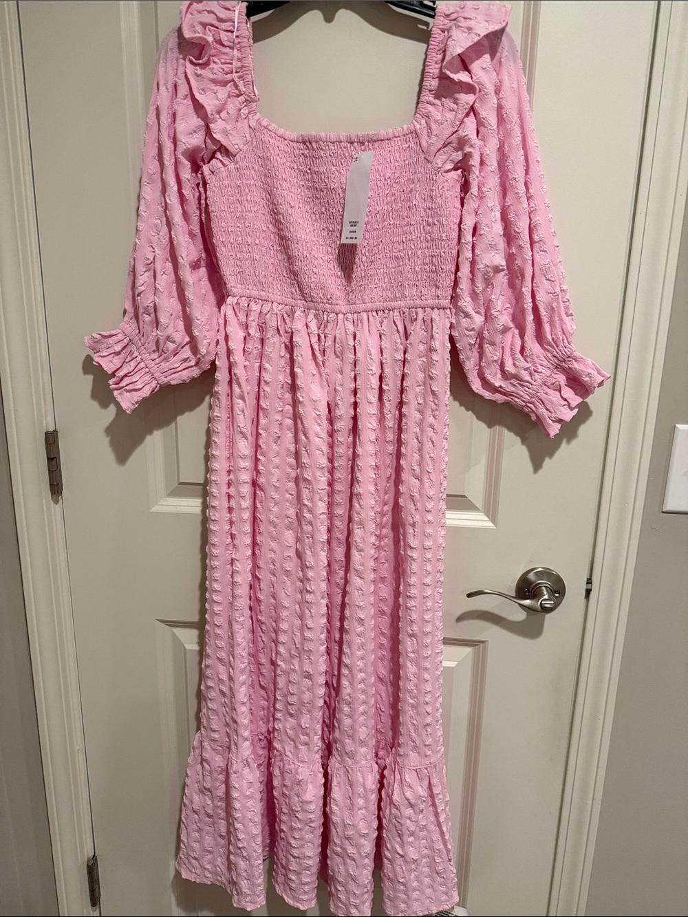ASOS Pink Smocked Square-Neck Midi Dress with Ruffle Sleeves